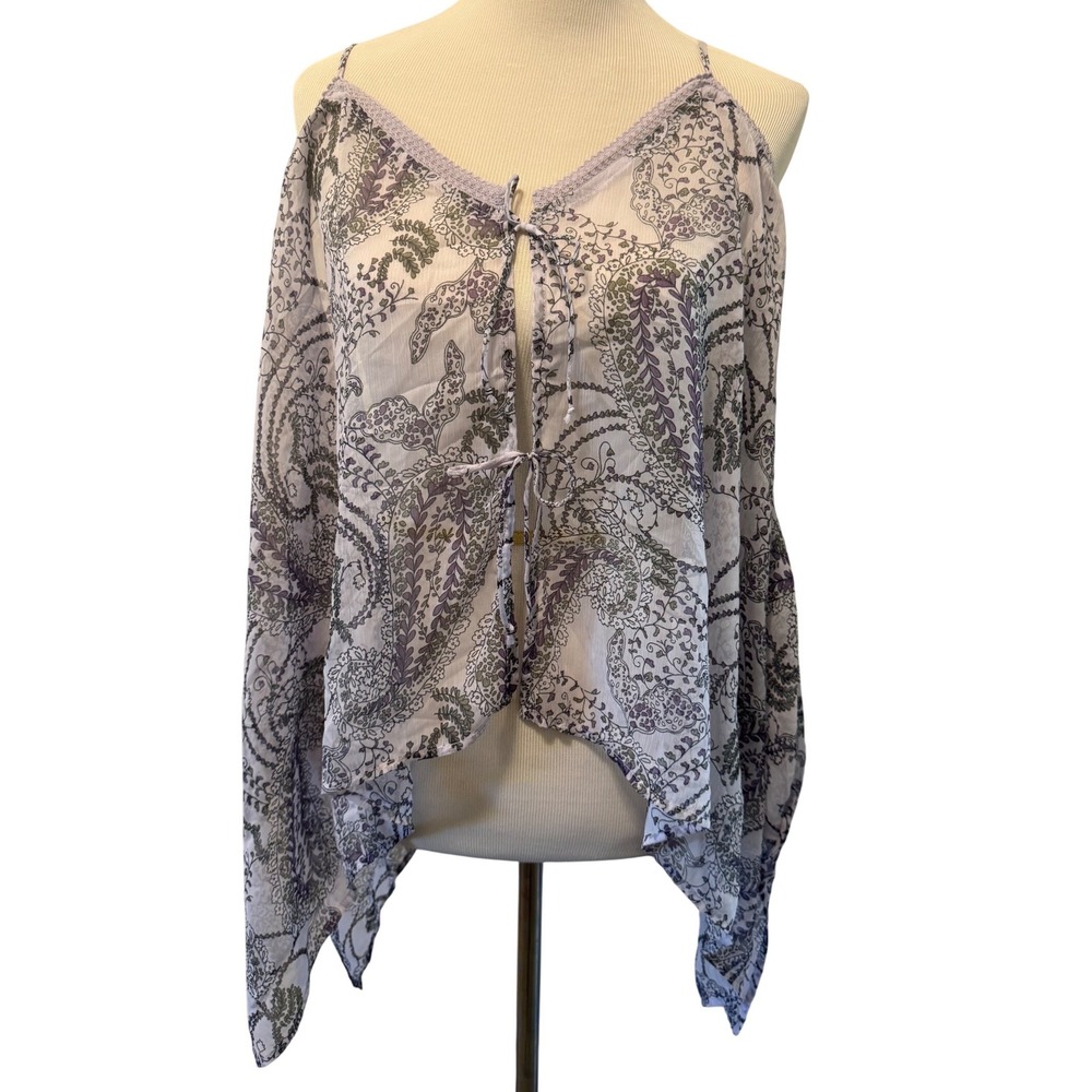 Wild Pearl Lavender Paisley Sheer Poncho Top Crochet Trim One‎ Size NWT